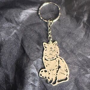 Unisex Stainless Steel Sitting Turn Cat Keychain